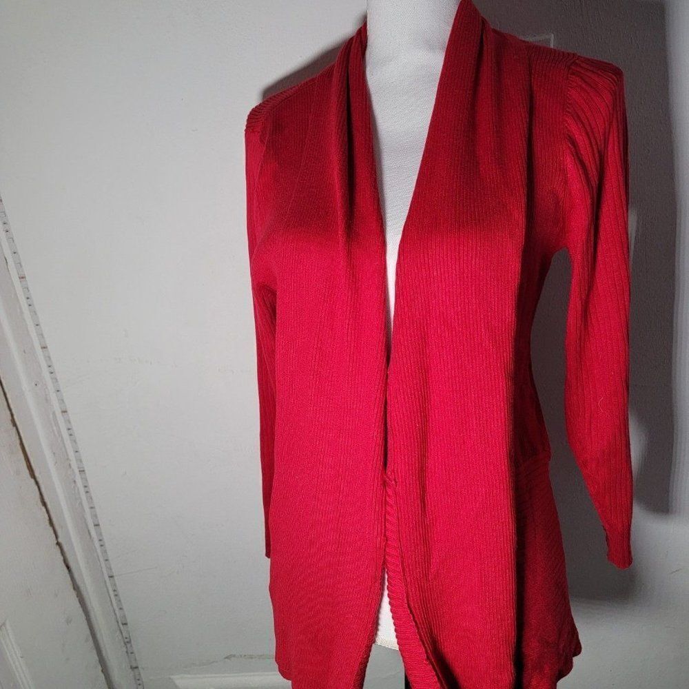 JM Collection Womens Red Open Front Long Sleeve Cardigan Sweater Size PXL